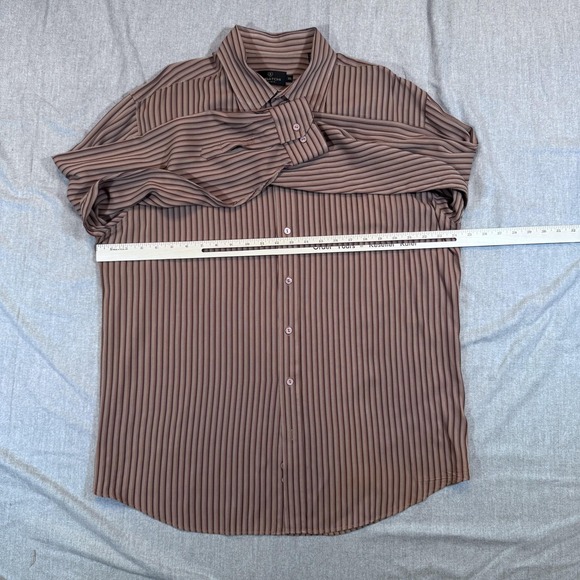 Bugatchi Uomo Shirt Mens 2XL Brown Striped Button Up Long Sleeve‎ Rayon Blend - Picture 7 of 10